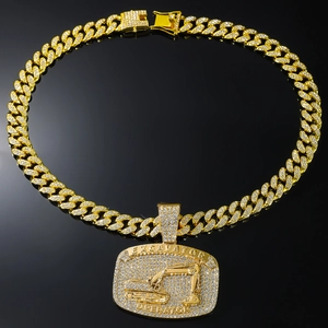 Gold-plated Cuban link chain with iced-out excavator pendant for hip-hop fashion