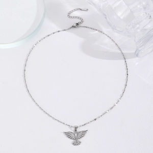 Luxe phoenix pendant necklace with crystal zircons and golden stainless steel chain