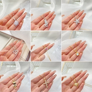 Collier Pendentif Délicat Femme Acier Inoxydable Cuivre Micro Incrusté Zircon Bijoux Minimalistes Étincelants Cadeau Élégant