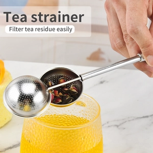 Spherical stainless steel tea strainer with handle for filtering loose tea leaves