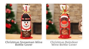 Détails des housses de bouteille de Noël avec bonhomme de neige, renne et nœuds dorés