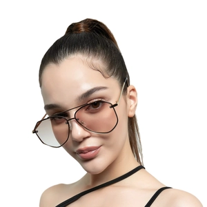 Retro oversized aviator sunglasses with bronze metal frame and gradient pink-brown lenses