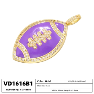 Detail view of purple enamel football pendant with white zircon inlays and dimensions