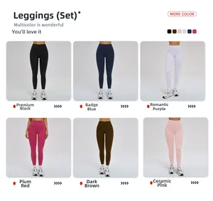 Detailed grid view showing high-waisted yoga leggings in six vibrant matte colors