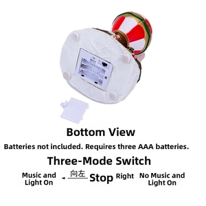 Bottom view showing the LED music snow house battery compartment and three-way power switch