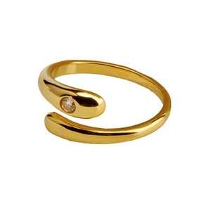 Minimalist gold-plated snake-shaped open ring with sparkling diamond inlay