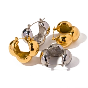 Fashion 18k gold and silver stainless steel triple bubble hoop earrings for women