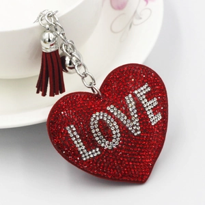 Rhinestone Heart Keychain LOVE Letter Sparkling Metal Bag Pendant With Tassel And Bell Fashion Accessory For Women