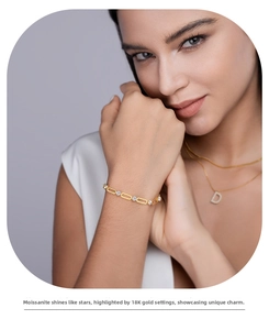 Detailed close-up of 18K gold plated S925 silver moissanite link bracelet on a wrist