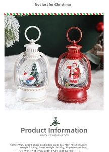 Close-up of vintage Christmas lanterns with Santa and Snowman inside on snow