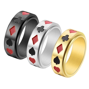 Lot de bagues rotatives poker en acier inoxydable noir, argent et or pour hommes