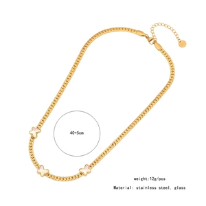 Detail of gold butterfly necklace with flat snake chain and product dimensions