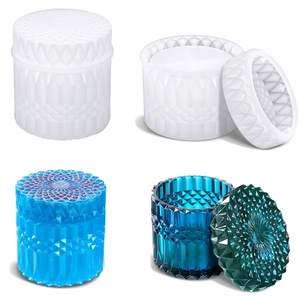 DIY Silicone Resin Mold For Jewelry Storage Box Jar With Lid Rhombus Diamond Pattern Relief Casting Craft Tool
