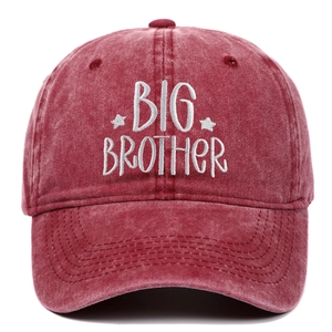 Vintage washed burgundy baseball cap with white Big Brother embroidery and stars