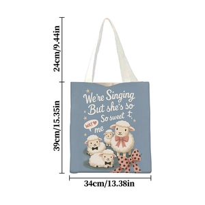 Sac fourre-tout en toile bleue avec imprimé mouton de dessin animé et bandoulières crème