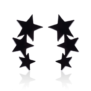 Set of minimalist black star-shaped stainless steel stud earrings with mirrored reflection