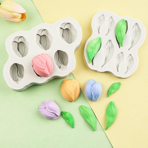 Tulip flower and leaf silicone mold set for cake decorating and DIY candle making