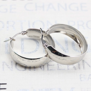Polished silver stainless steel chunky wide hoop earrings with high-gloss finish