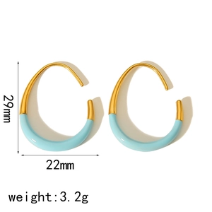 Minimalist 18k gold plated stainless steel hoop earrings with light blue enamel finish