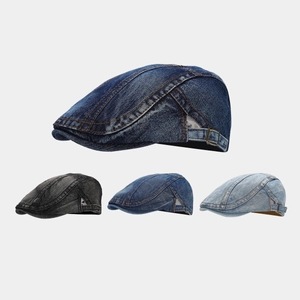Vintage Washed Cotton Denim Ivy Cap Adjustable Flat Newsboy Hat For Men And Women Retro Casual Outdoor Style