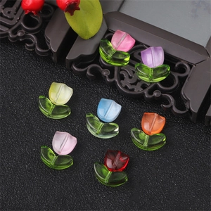 Macro shot of colorful glass tulip bead accessories for DIY jewelry making