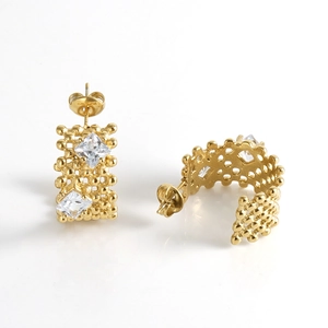 Boucles d'oreilles vintage en plaqué or 18k avec zircon carré et fermoir papillon classique