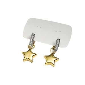 Elegant asymmetrical star and moon gold earrings with sparkling zircon crystals