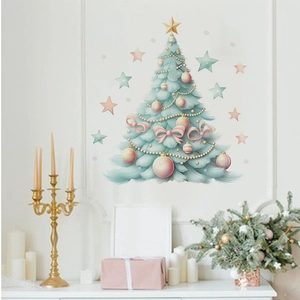 Elegant Christmas tree wall sticker with fairy star decorations for living room decor