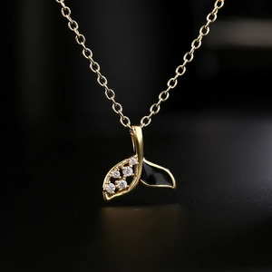 18K gold plated mermaid tail necklace with sparkling zircon and black enamel inlay