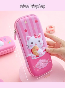 Pink cartoon kitten pencil case with heart patterns measuring 23cm by 10cm