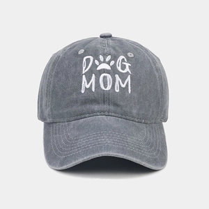 Casquette de baseball vintage en coton délavé gris foncé avec broderie DOG MOM