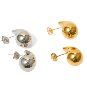 Minimalist 18k gold and silver teardrop stud earrings with a high-polished finish