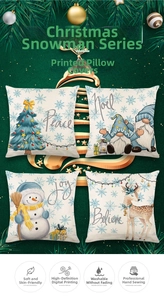 Detailed view of four Christmas pillow covers with holiday prints and digital patterns