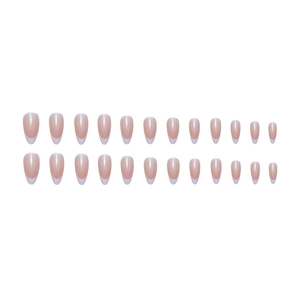 French tip almond press-on nails in nude pink and white with 24-piece set layout