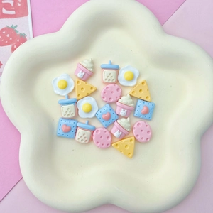 Mini resin food charms featuring cheese, cupcake and egg for DIY craft decoration