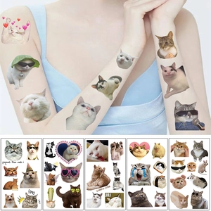 Waterproof temporary tattoo stickers featuring funny cartoon cat expressions for kids