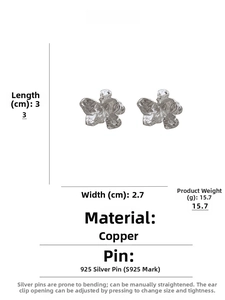 Detailed size specifications of irregular silver metal flower earrings with S925 needles