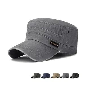 Vintage Cadet Cap Washed Cotton Distressed Flat Top Hat Adjustable Breathable Outdoor Sun Protection Sport Style