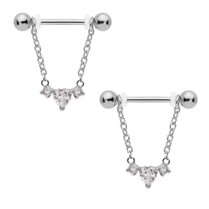 Silberner Brustring aus Edelstahl mit Herz-Zirkonia und eleganter Gliederkette