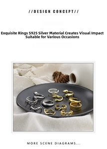 Detailed view of stacked S925 sterling silver rings in gold and silver finishes