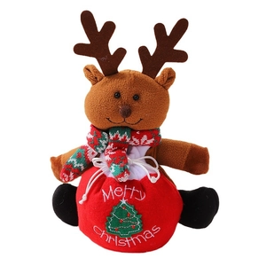 Sacchetto regalo di Natale a forma di renna in peluche con ricamo e chiusura a coulisse
