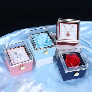 Rotating Eternal Rose Jewelry Box Set With Gift Bag Necklace Ring Packaging For Valentine Day Wedding Engagement Women
