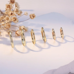 Polished hypoallergenic 925 silver needle hoop earrings in six sizes gold finish