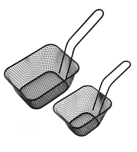 Lot de deux paniers à friture noirs en maille avec longs manches pour snacks