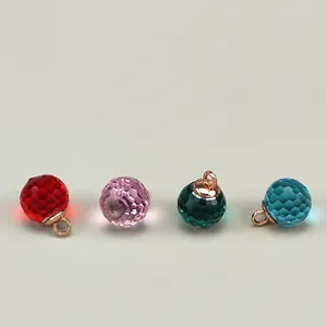 Set of four 10mm faceted colorful glass beads with gold hanging rings for jewelry DIY