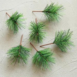 Detail of 6pcs artificial pine needles with green foliage for Christmas DIY gift decor