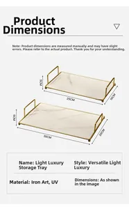 Detailed size specifications for large and small marble pattern vanity storage trays