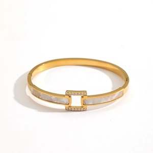 18k gold plated stainless steel geometric bracelet with white shell inlay and zircons