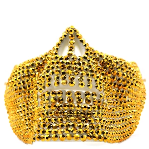 Detail of luxury gold rhinestone mask with sparkling crystals for masquerade stage parties