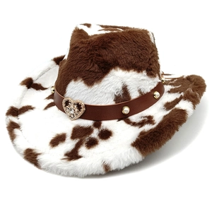 Cowboyhut Mit Kuhmuster Plüsch Kunstpelz Westernhut Mit Künstliche Perlen Und Herzschnalle Für Damen Outdoor